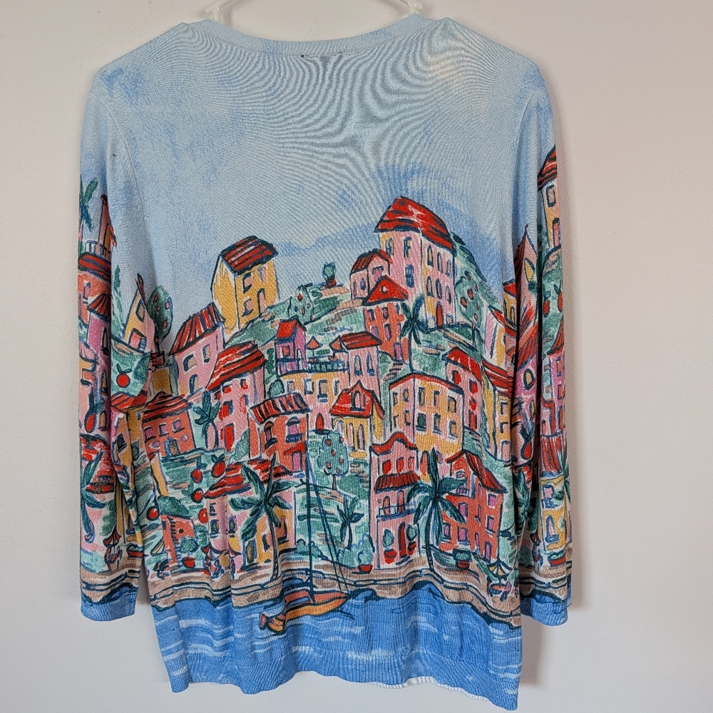 Talbots Blue Multicolor Screenprint Cardigan Xl - image 3